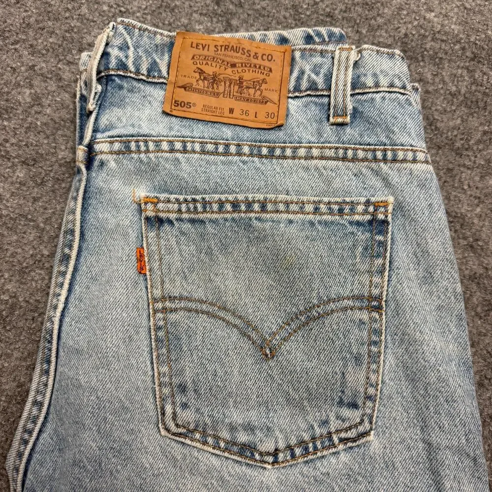 Vintage 90s Levi's 505 Orange Tab Jeans Mens 36x30 Regular Fit Straight Leg USA